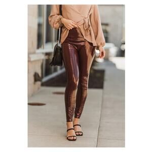 Spanx Ruby Red Faux Patent Leather Leggings Sz.XL NWT